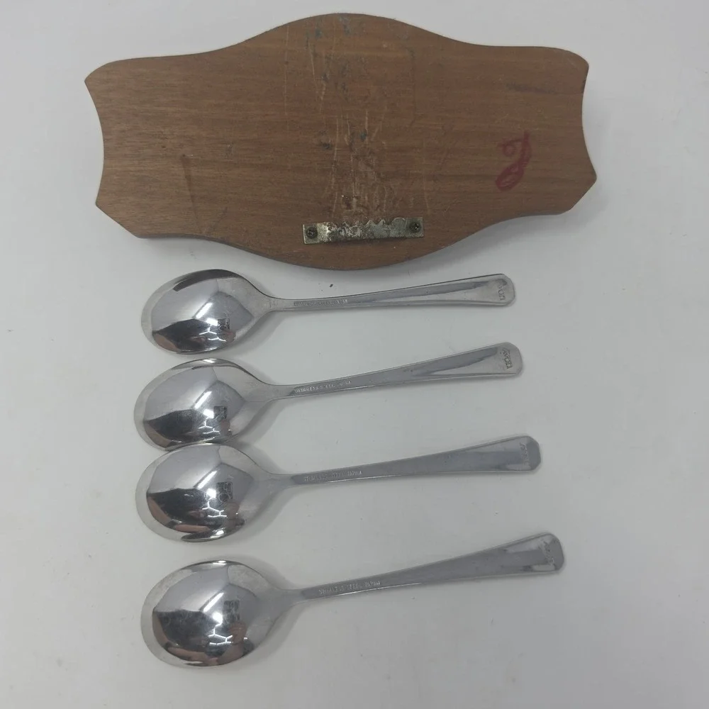 Vintage Avon Fruit de Saison Collector Spoons- Set of 4 with Wooden Rack - Japan